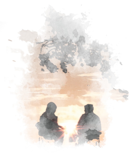 Schweiz. Verband der Bestattungsdienste Deux personnes assises sous un arbre au coucher du soleil.